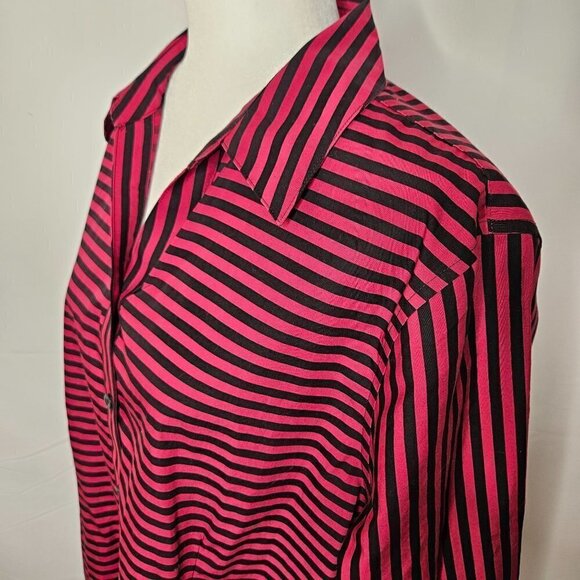Chico's size 3 (XL) Button Down Wrinkle Resistant Shirt Raspberry Stripe - Picture 3 of 9